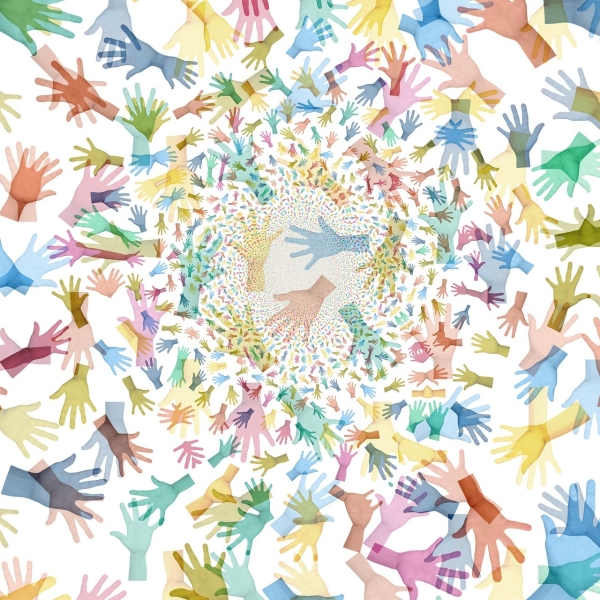 Illustration représentant un ensemble de mains